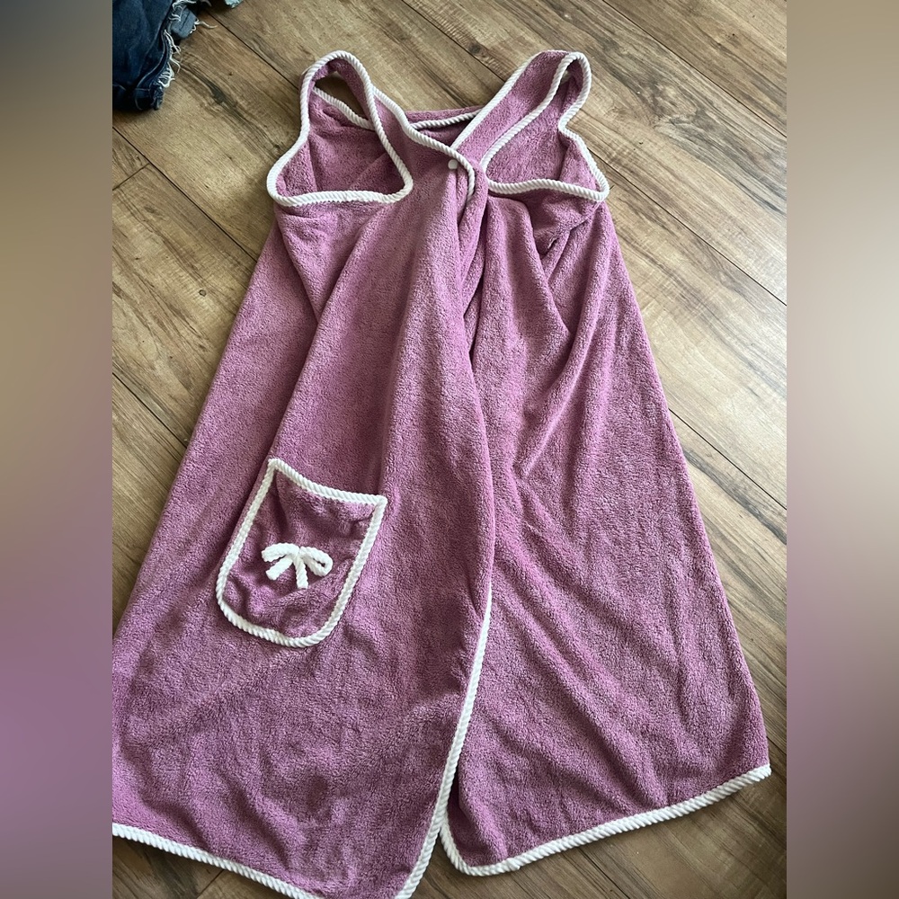 Women's Pink Terry Robe Wrap with Contrast Trim